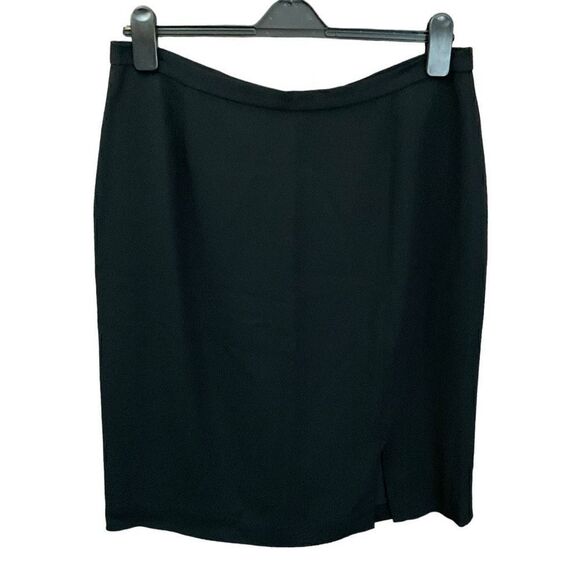 Ann May & Co Midi Skirt A-line Back Zipper Button Closure Black Vented Women 16 - Picture 1 of 10